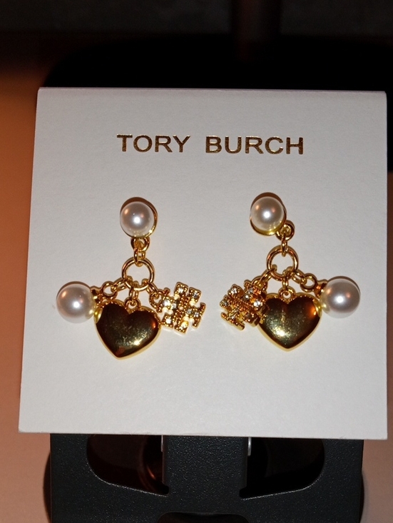 Tory Burch Jewelry - Tory Burch Gold Heart and Pearl Charm Drop Earrings